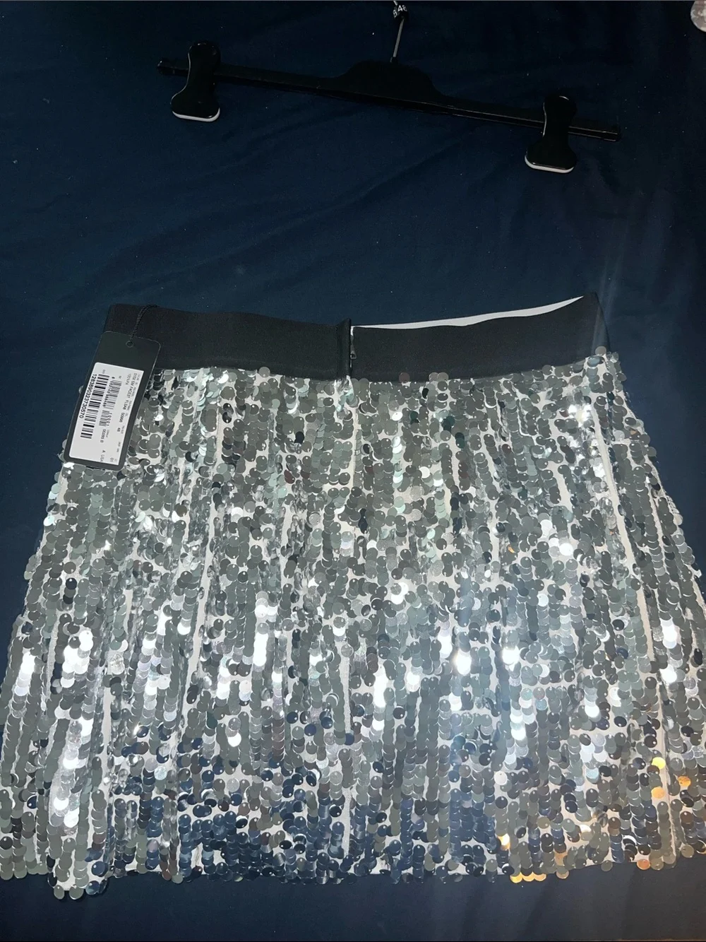 Dolce & Gabbana Silver Sequin Mini Skirt with Logo Waistband
